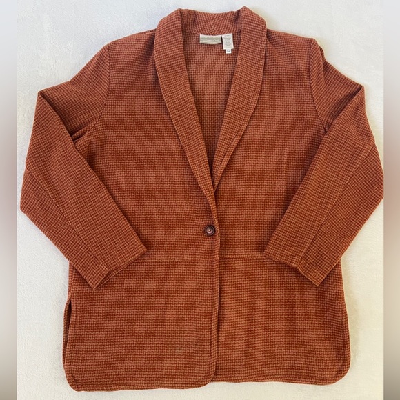 Vintage Coldwater Creek sz L Red Tan Houndstooth Made in USA Wool Blend Blazer - Picture 1 of 9